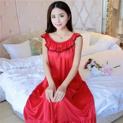 2018 Summer Nightgown sexy sleeveless Night dress women Plus size XXXXL Lace and silk Nightgowns sleepwear sleepshirt nightdress