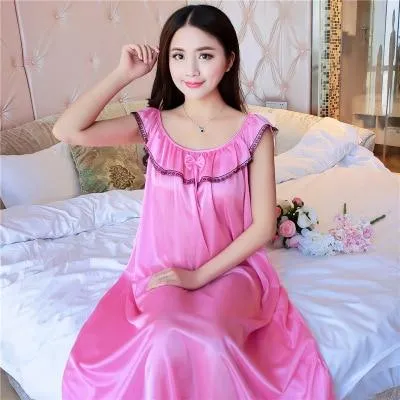 2018 Summer Nightgown sexy sleeveless Night dress women Plus size XXXXL Lace and silk Nightgowns sleepwear sleepshirt nightdress