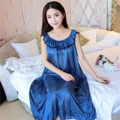 2018 Summer Nightgown sexy sleeveless Night dress women Plus size XXXXL Lace and silk Nightgowns sleepwear sleepshirt nightdress