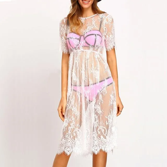 2019 New Women Sexy  Round Neck Lace Lingerie Sleepwear Dress Underwear Babydoll Nightgown Black White nightdress chemise de nui