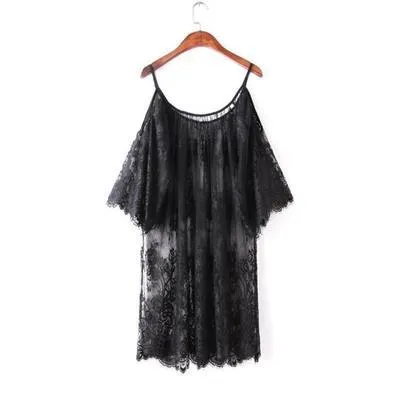 2019 New Women Sexy  Round Neck Lace Lingerie Sleepwear Dress Underwear Babydoll Nightgown Black White nightdress chemise de nui
