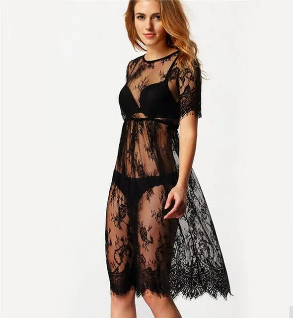2019 New Women Sexy  Round Neck Lace Lingerie Sleepwear Dress Underwear Babydoll Nightgown Black White nightdress chemise de nui