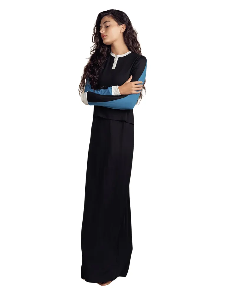 907 Color Block Cotton Nursing Nightgown