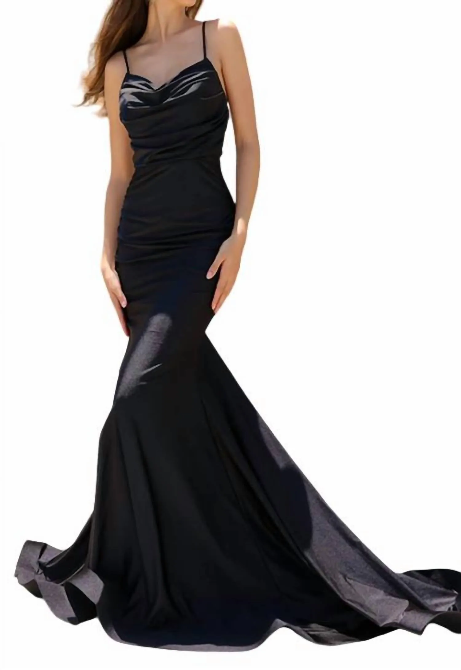 Amelia Couture - Cowl-Neck Long Formal Prom Dress with Train