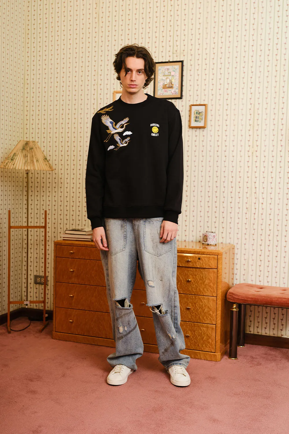 Black Embroidered Smiley Originals Sweatshirt