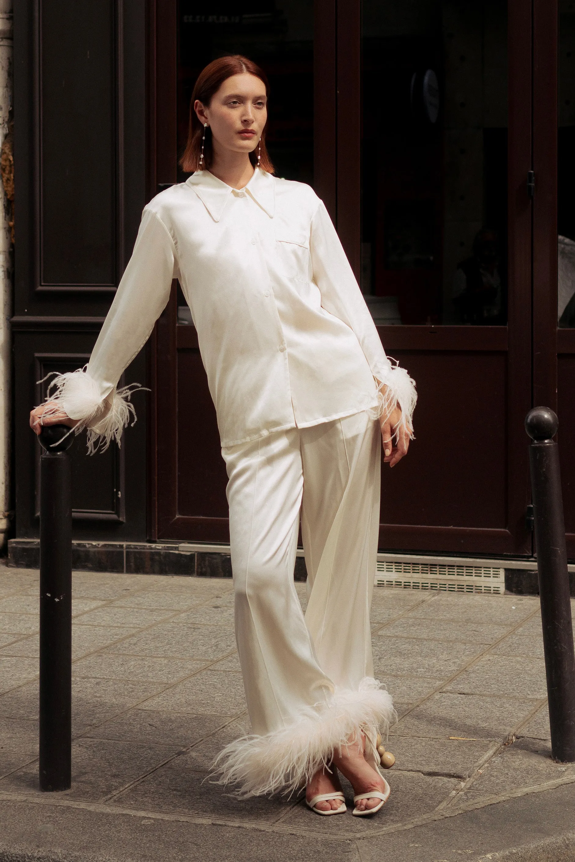 Bride-To-Be Edition | Silk Party Pajamas Set with Removable Feathers