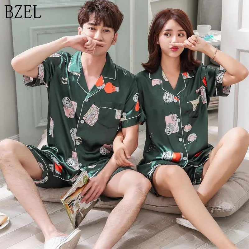 BZEL Sleepwear Women's Couple Pajamas Pijamas Women Satin Pyjama Woman Home Wear Silk Pyjama Set Home Suit Big Size Dropshipping