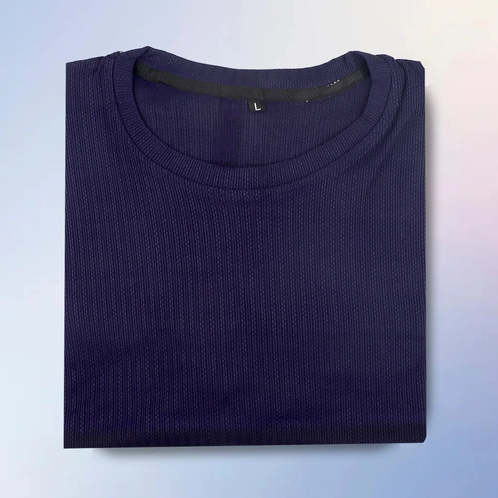 Dark Blue Ribbed Oversized T-Shirt