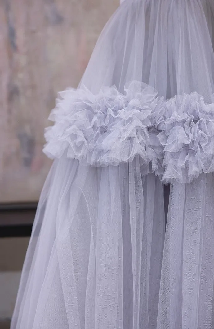 DOLLY Elegant Fog Blue strapless Bandeau High Waist Tutu wedding Dress- vero