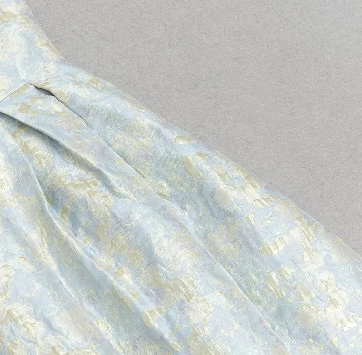 DOLLY Elegant Light Blue French High Waist Long A-Line jacquard Dress- Piere