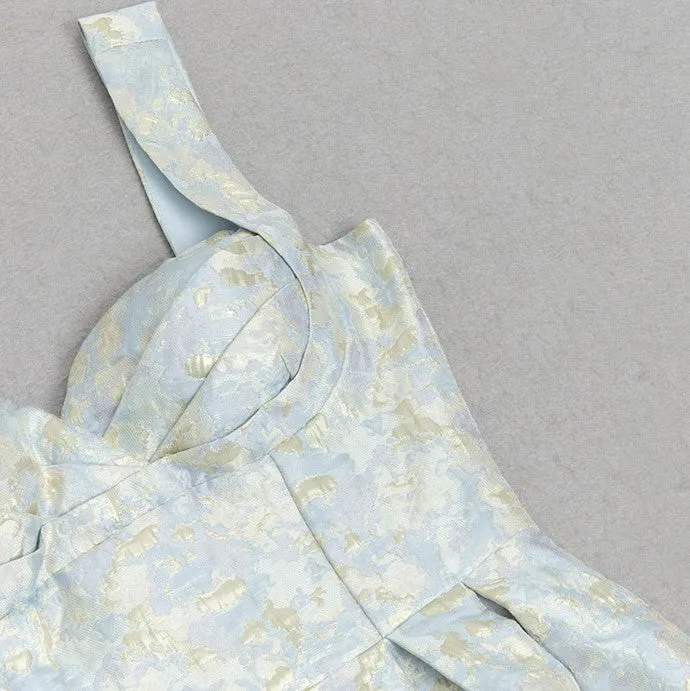 DOLLY Elegant Light Blue French High Waist Long A-Line jacquard Dress- Piere