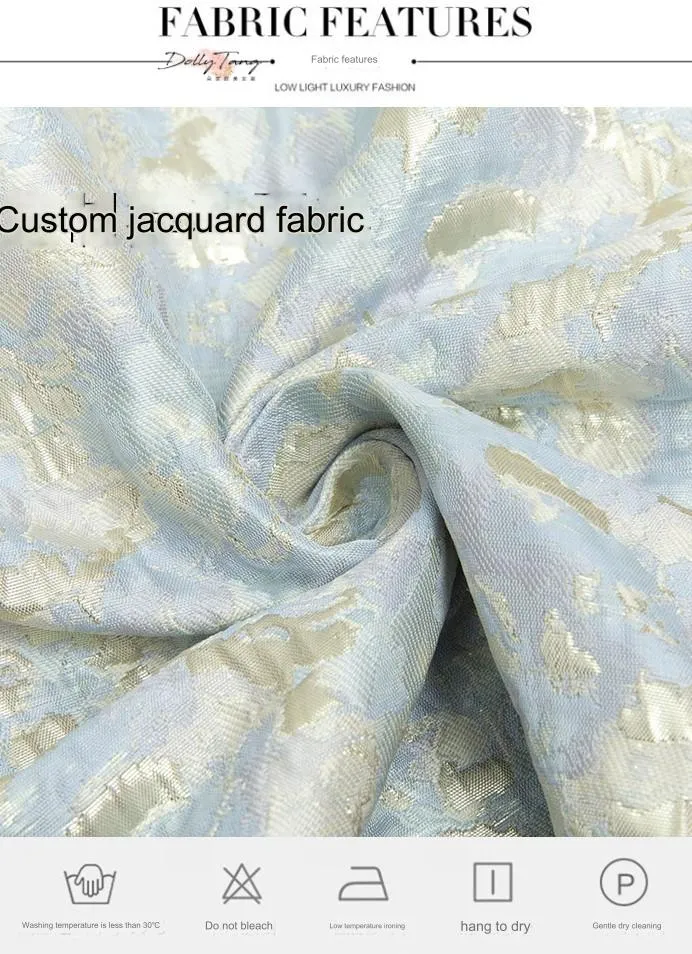 DOLLY Elegant Light Blue French High Waist Long A-Line jacquard Dress- Piere