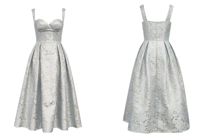 DOLLY Elegant Light Blue French High Waist Long A-Line jacquard Dress- Piere