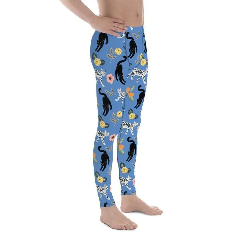 Feline & Flower Pattern Men's Leggings