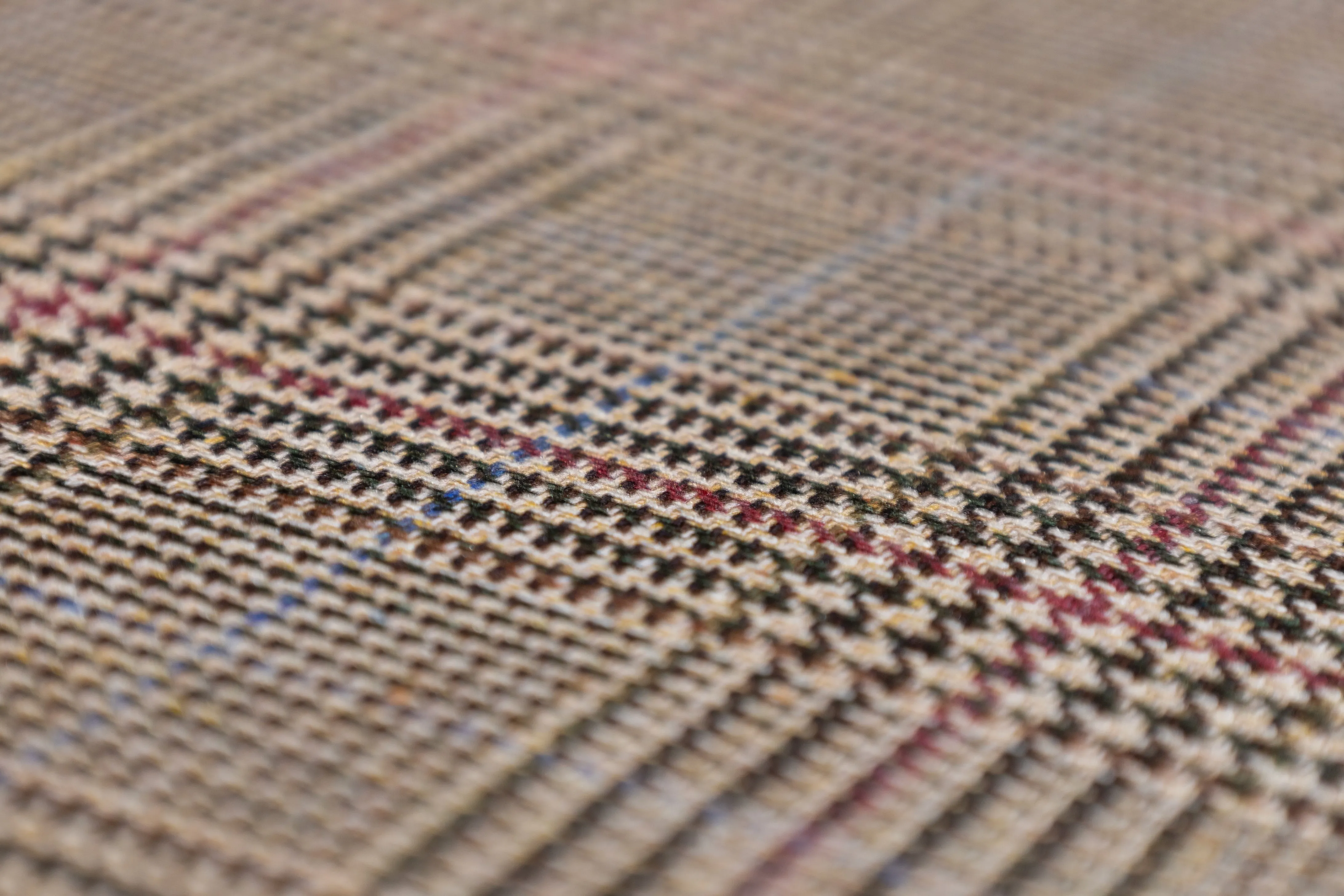 Glen Check Italian Silk Suiting - Tan / Burgundy / Blue