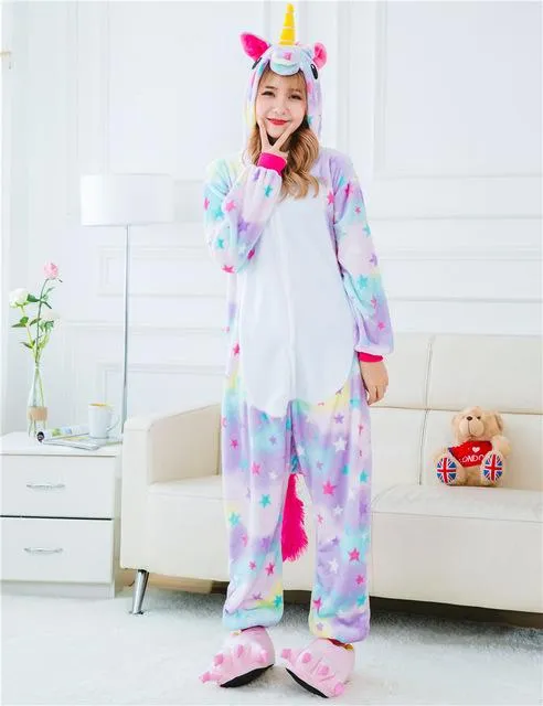 kigurumi onesies for adults sleepwear 2019 pijama de unicornio Unicorn Panda pyjamas Jumpsuit Pajamas For women warm Onesie