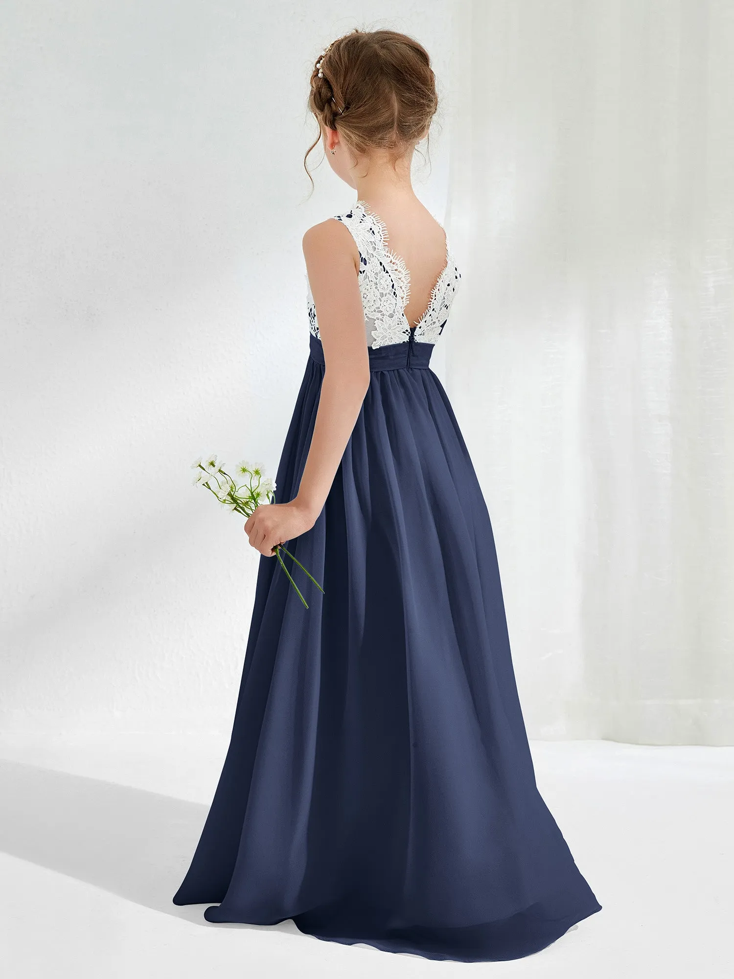 Lace Top Junior Bridesmaid Dresses Dark Navy