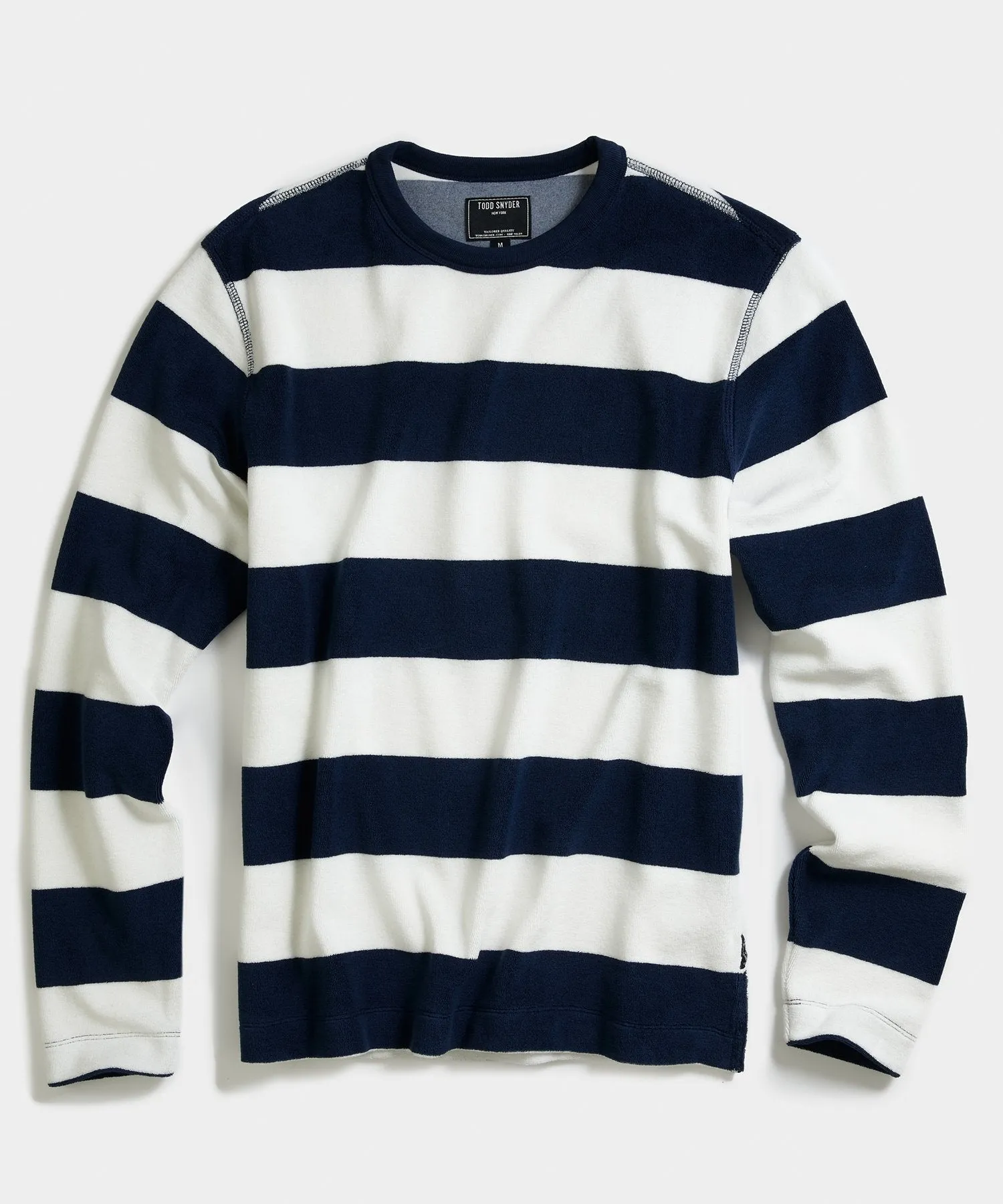 Long Sleeve Terry Stripe Crew in White