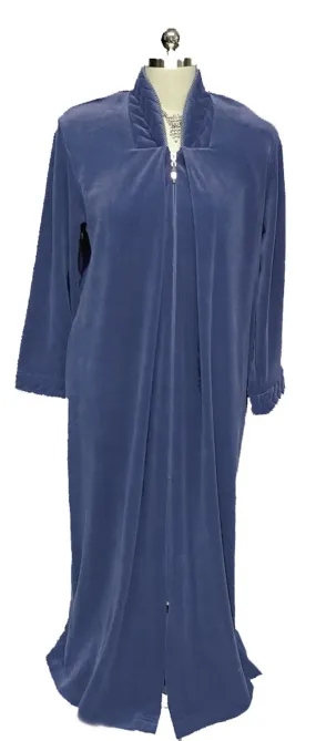 NEW - DIAMOND TEA LUXURIOUS ZIP UP PLEATED FRONT COTTON POLY VELOUR ROBE IN INDIGO- SIZE SMALL- ONLY 1 IN STOCK IN THIS SIZE & COLOR - WOULD MAKE A WONDERFUL CHRISTMAS GIFT!