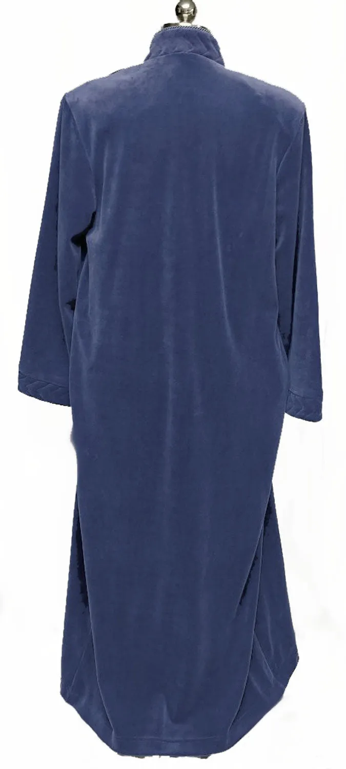 NEW - DIAMOND TEA LUXURIOUS ZIP UP PLEATED FRONT COTTON POLY VELOUR ROBE IN INDIGO- SIZE SMALL- ONLY 1 IN STOCK IN THIS SIZE & COLOR - WOULD MAKE A WONDERFUL CHRISTMAS GIFT!