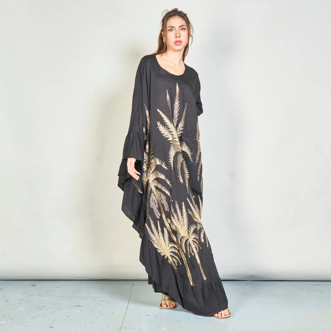 Oversize palm embroidered kaftan dress wholesale