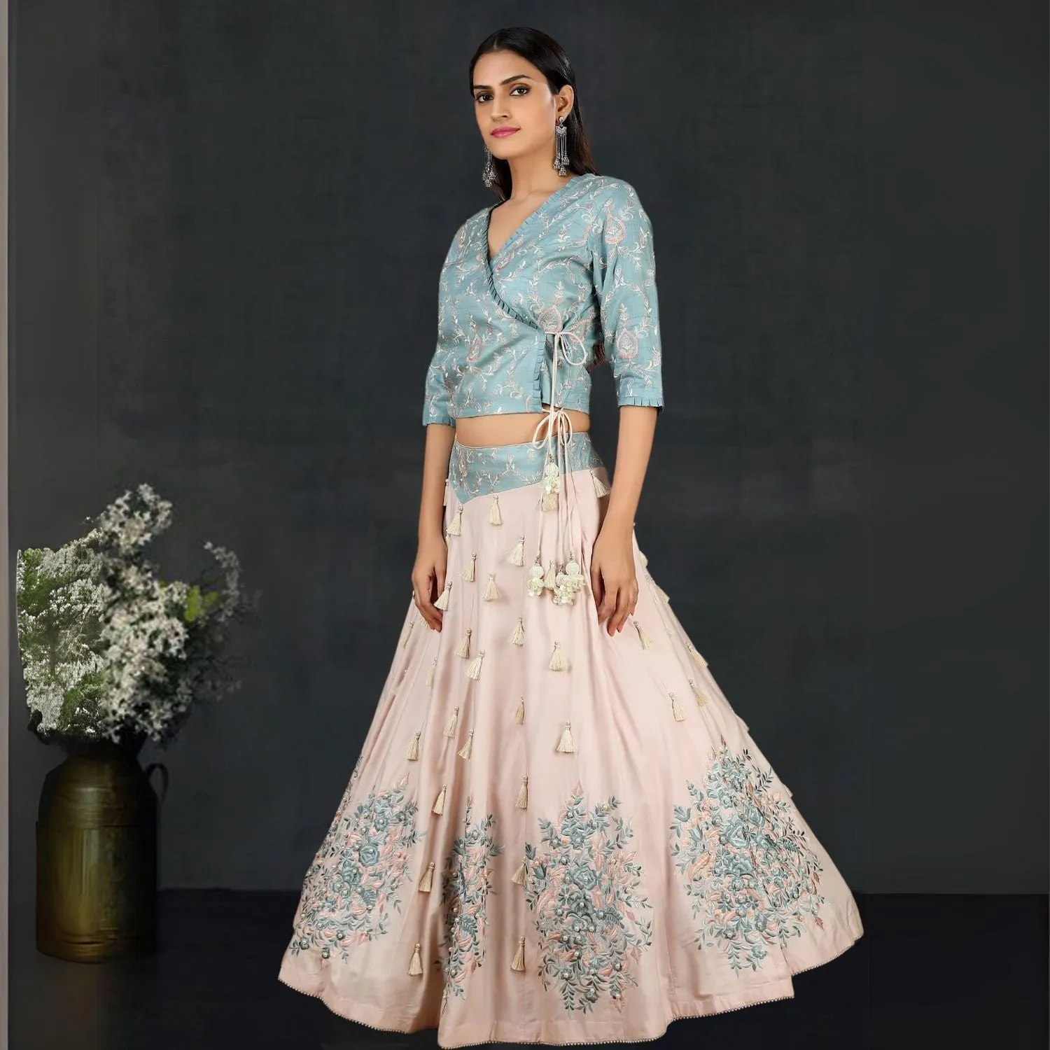 Parineeta Tussar Silk Lehenga Set | Hand-Crafted | Embellished | Graceful