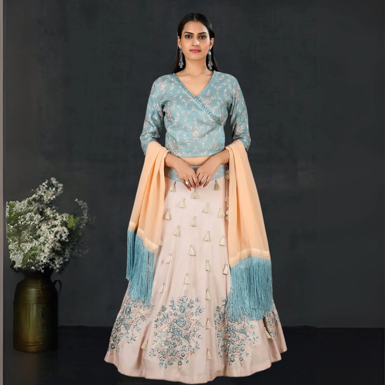 Parineeta Tussar Silk Lehenga Set | Hand-Crafted | Embellished | Graceful