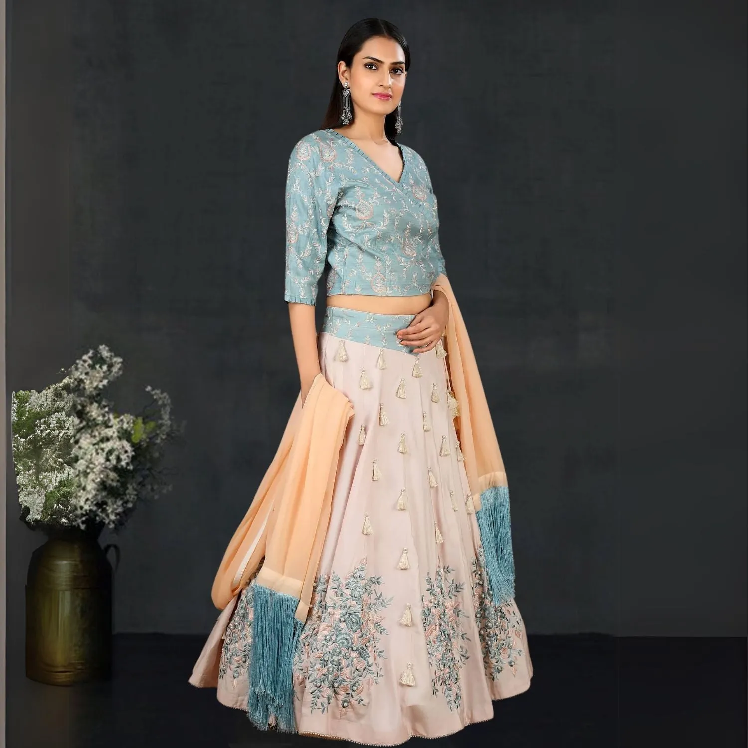 Parineeta Tussar Silk Lehenga Set | Hand-Crafted | Embellished | Graceful
