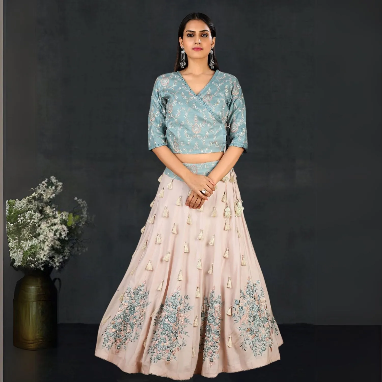 Parineeta Tussar Silk Lehenga Set | Hand-Crafted | Embellished | Graceful
