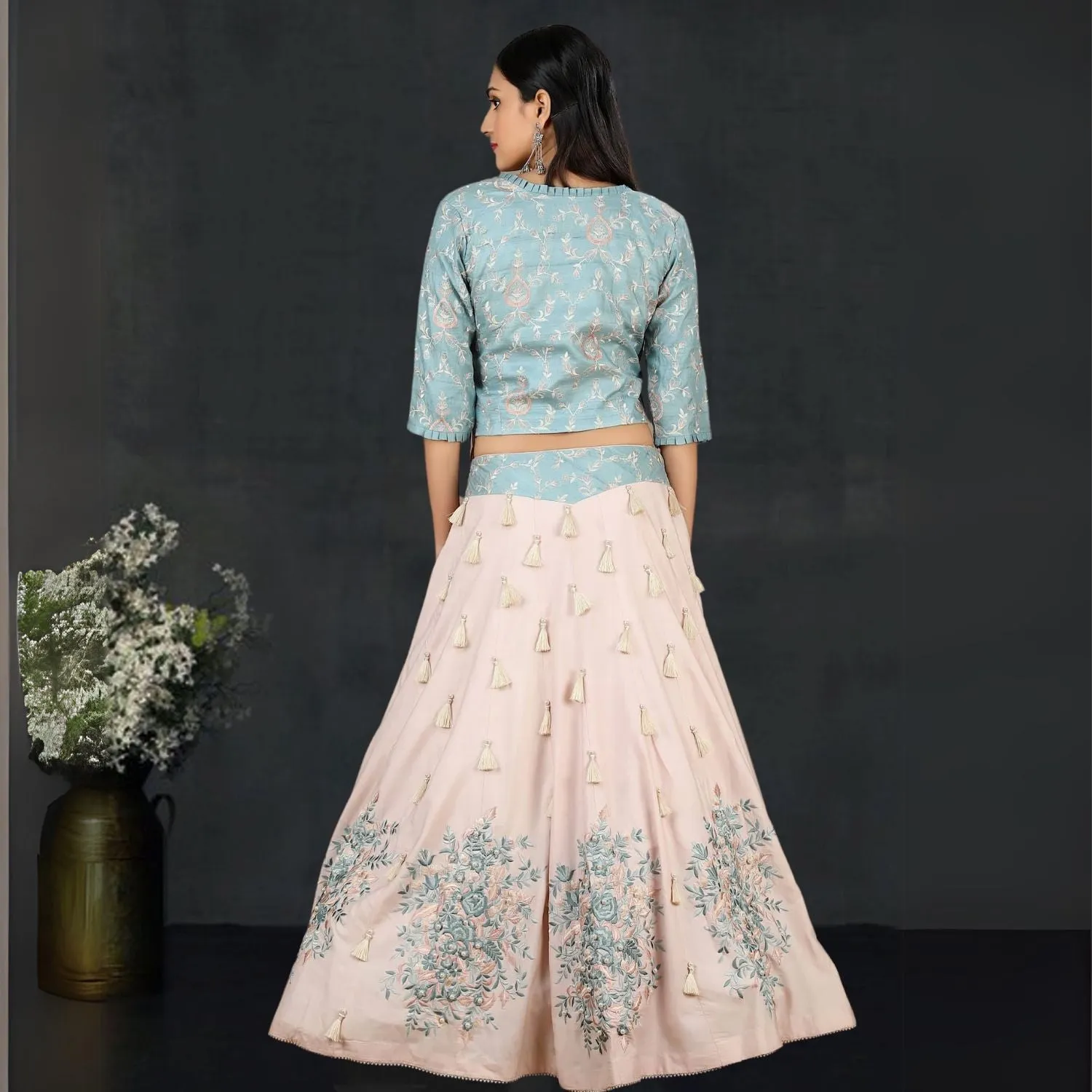 Parineeta Tussar Silk Lehenga Set | Hand-Crafted | Embellished | Graceful
