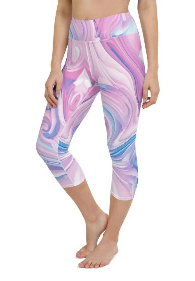 Pink & Blue Marble Yoga Capris