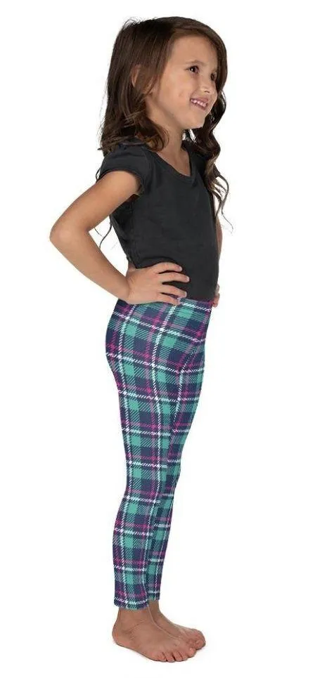 Pink & Turquoise Plaid Print Kid's Leggings