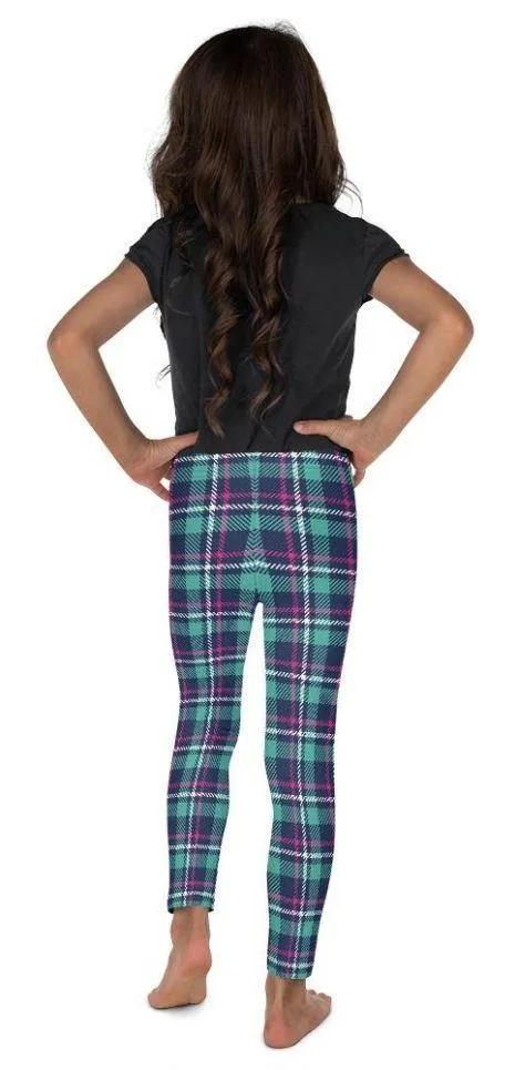 Pink & Turquoise Plaid Print Kid's Leggings