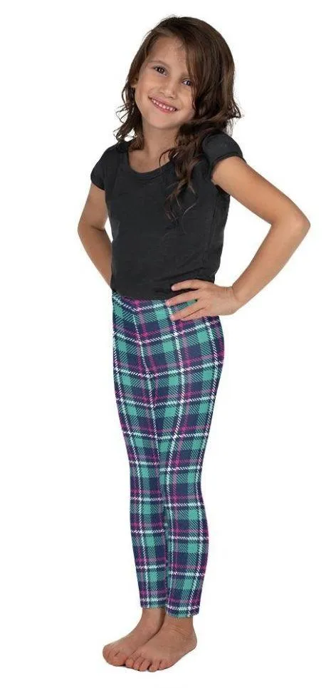 Pink & Turquoise Plaid Print Kid's Leggings