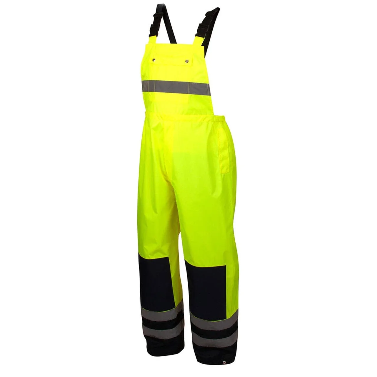 Pyramex RRWB3110 Premium Hi-Vis Rainwear Bibs with Removable Knee Pads
