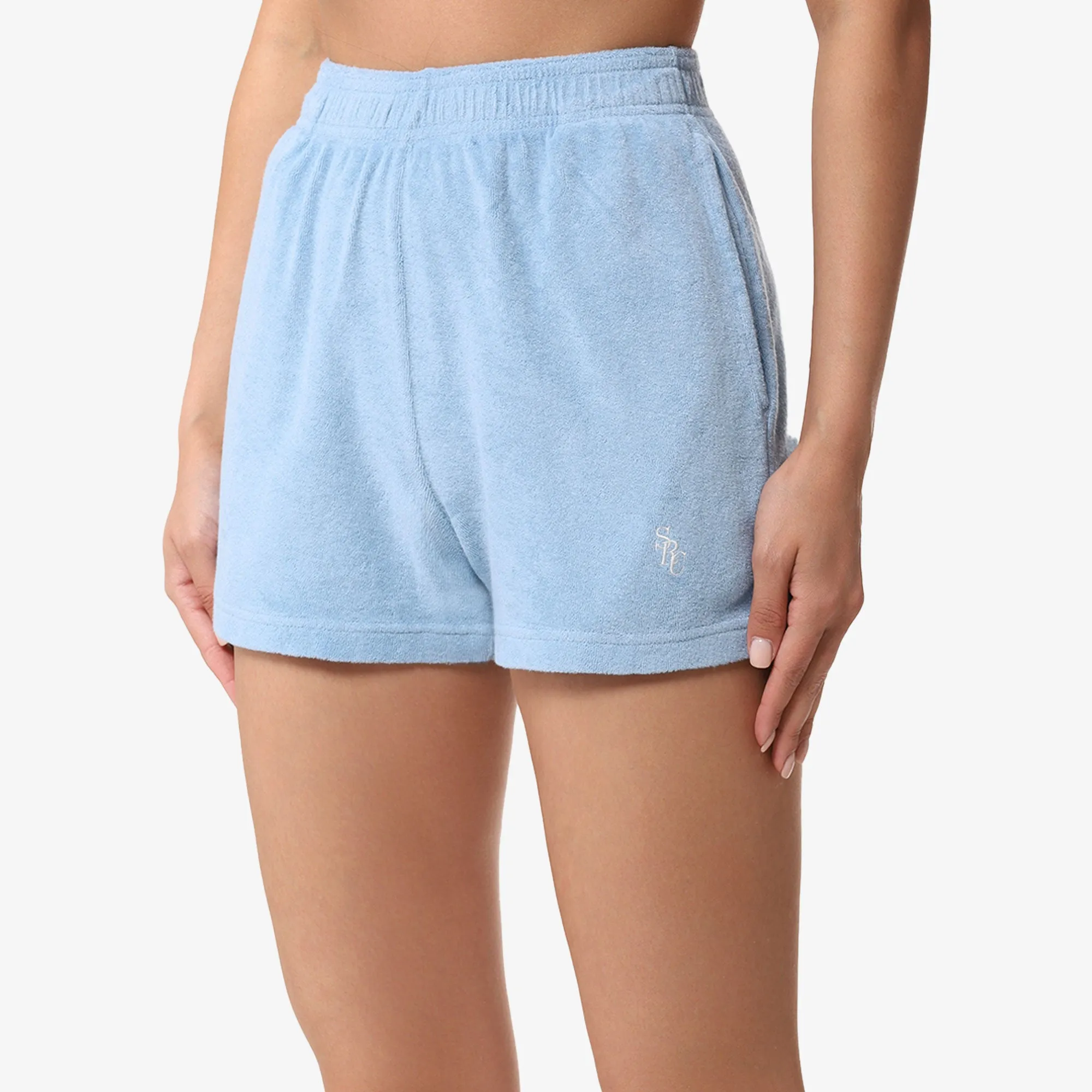 SPORTY & RICH | WMN'S SRC TERRY SHORTS { SKY BLUE/WHITE