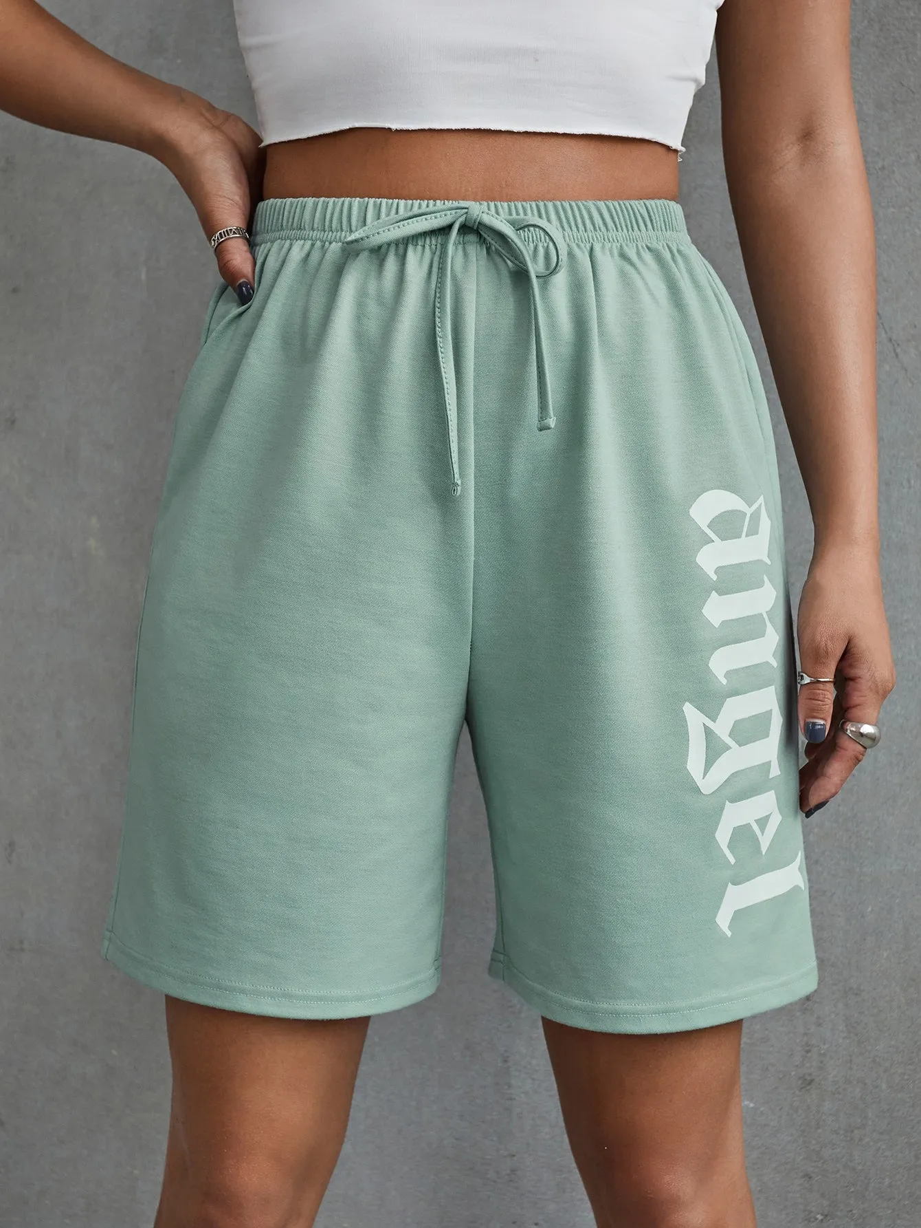 Sporty Letter Knot High Waist Women Shorts