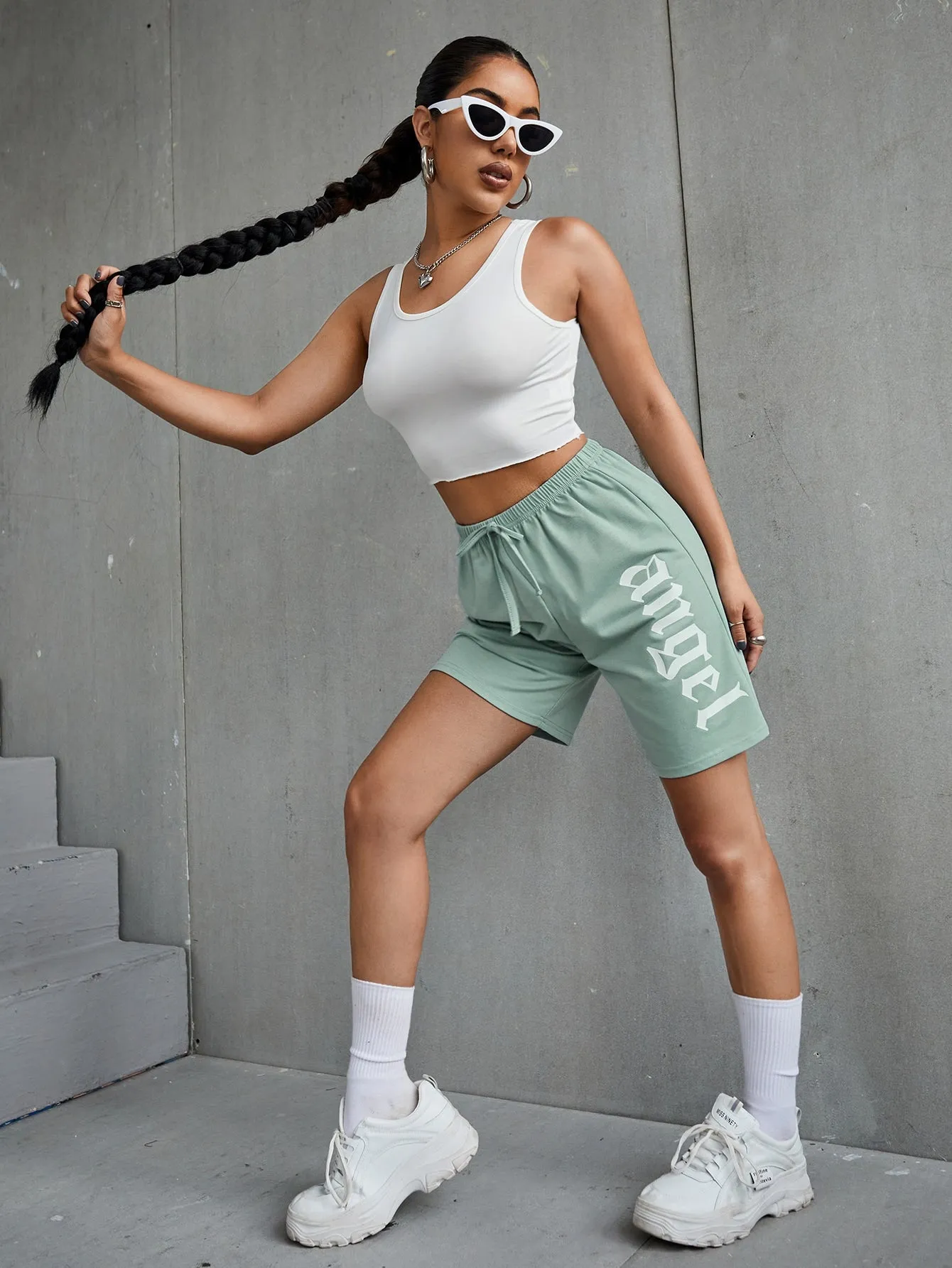 Sporty Letter Knot High Waist Women Shorts