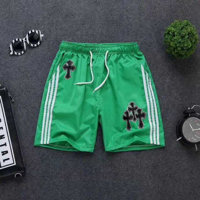 Sporty style bar cross-print casual shorts