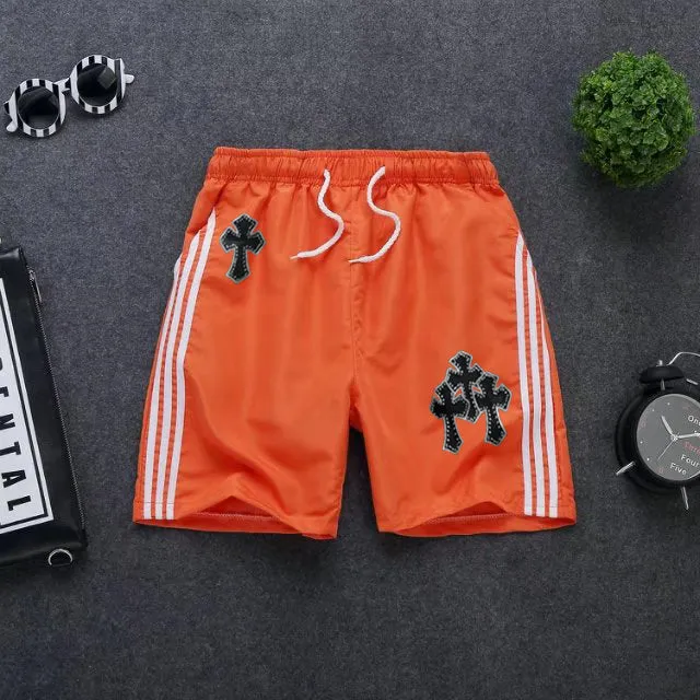 Sporty style bar cross-print casual shorts