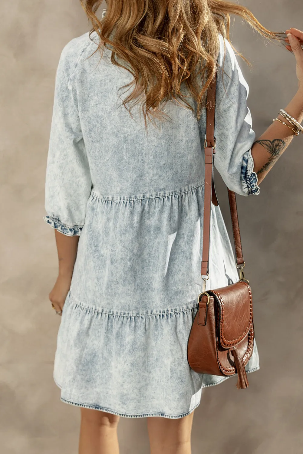Wash Retro Half Sleeve Denim Dress