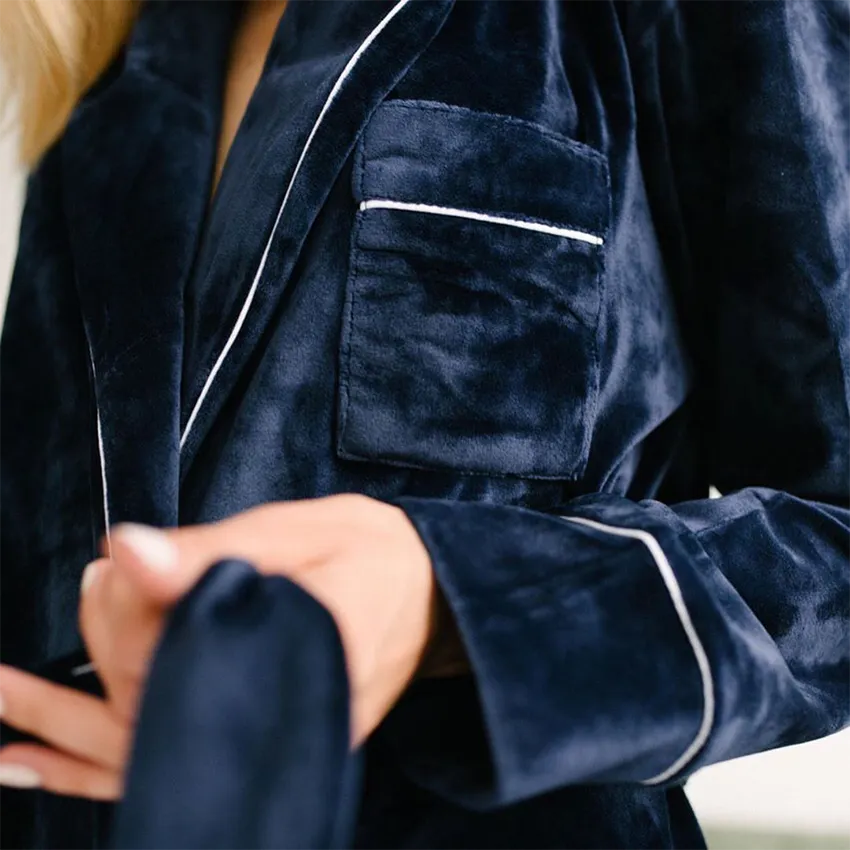 Wenkouban Velvet Warm Pajamas For Women Bathrobe Female Set Solid Pocket Long Sleeves Nightgowns Women Clothing Sleepwear Casual Robe Sets