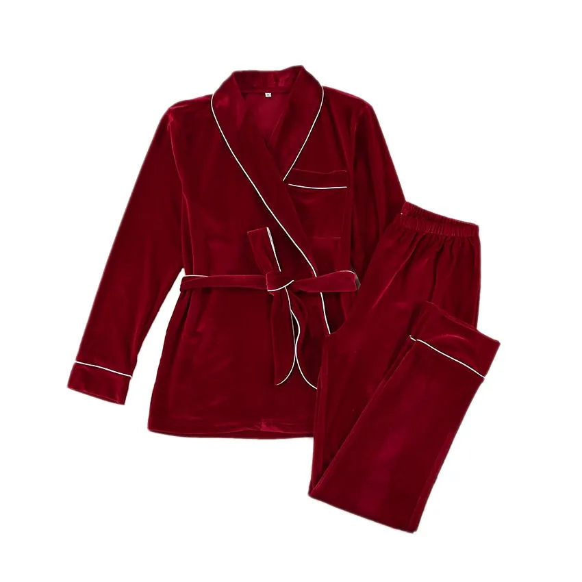Wenkouban Velvet Warm Pajamas For Women Bathrobe Female Set Solid Pocket Long Sleeves Nightgowns Women Clothing Sleepwear Casual Robe Sets