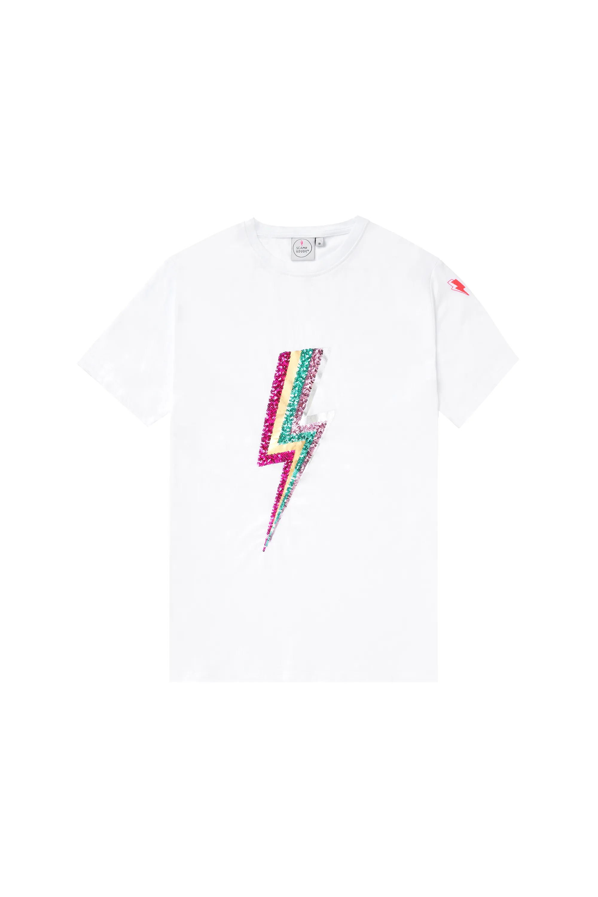 White with Multi Coloured Sequin and Foil Lightning Bolt T-Shirt
