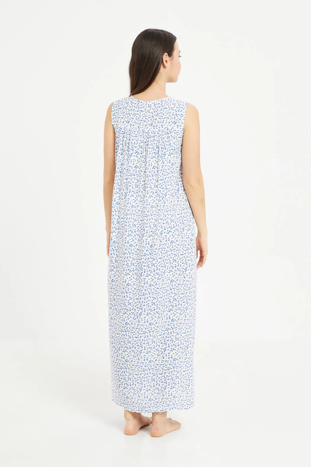 Women Blue Embroidery Nightgown