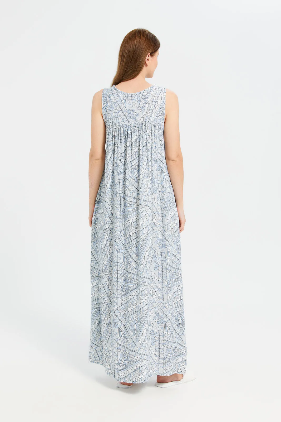 Women Grey Printed Nightgown