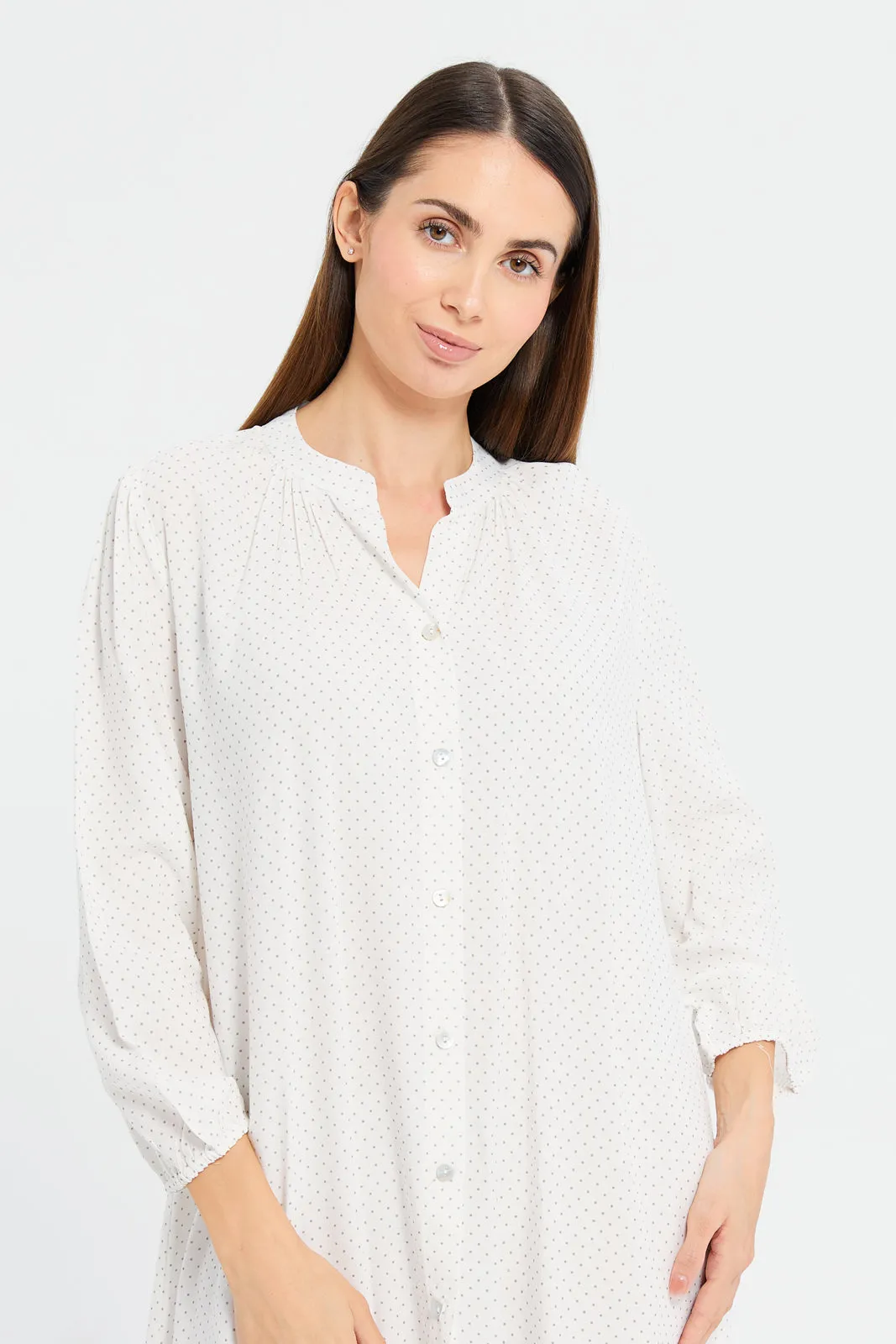 Women Ivory Buttoned Nightgown