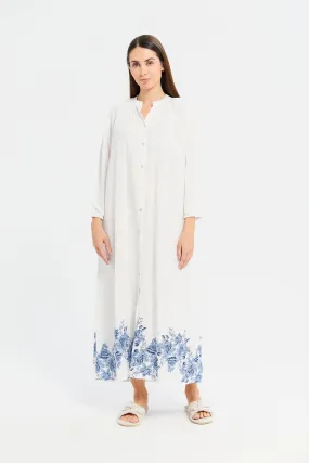 Women Ivory Buttoned Nightgown