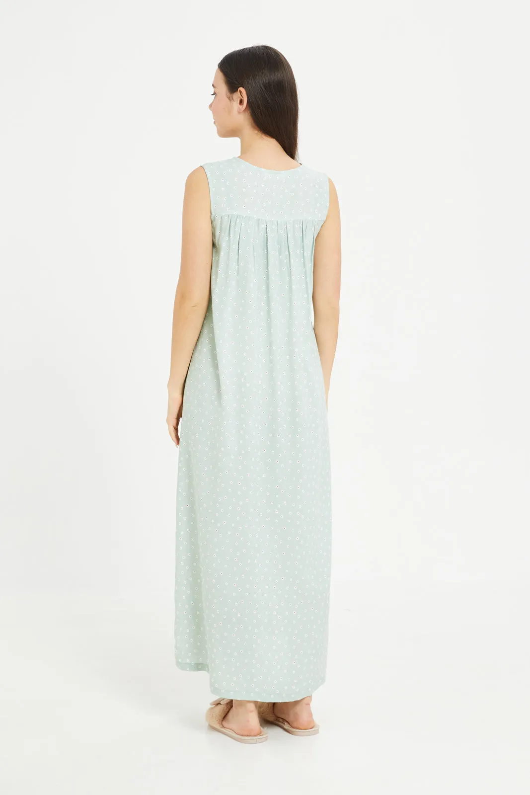 Women Mint Embroidery Nightgown