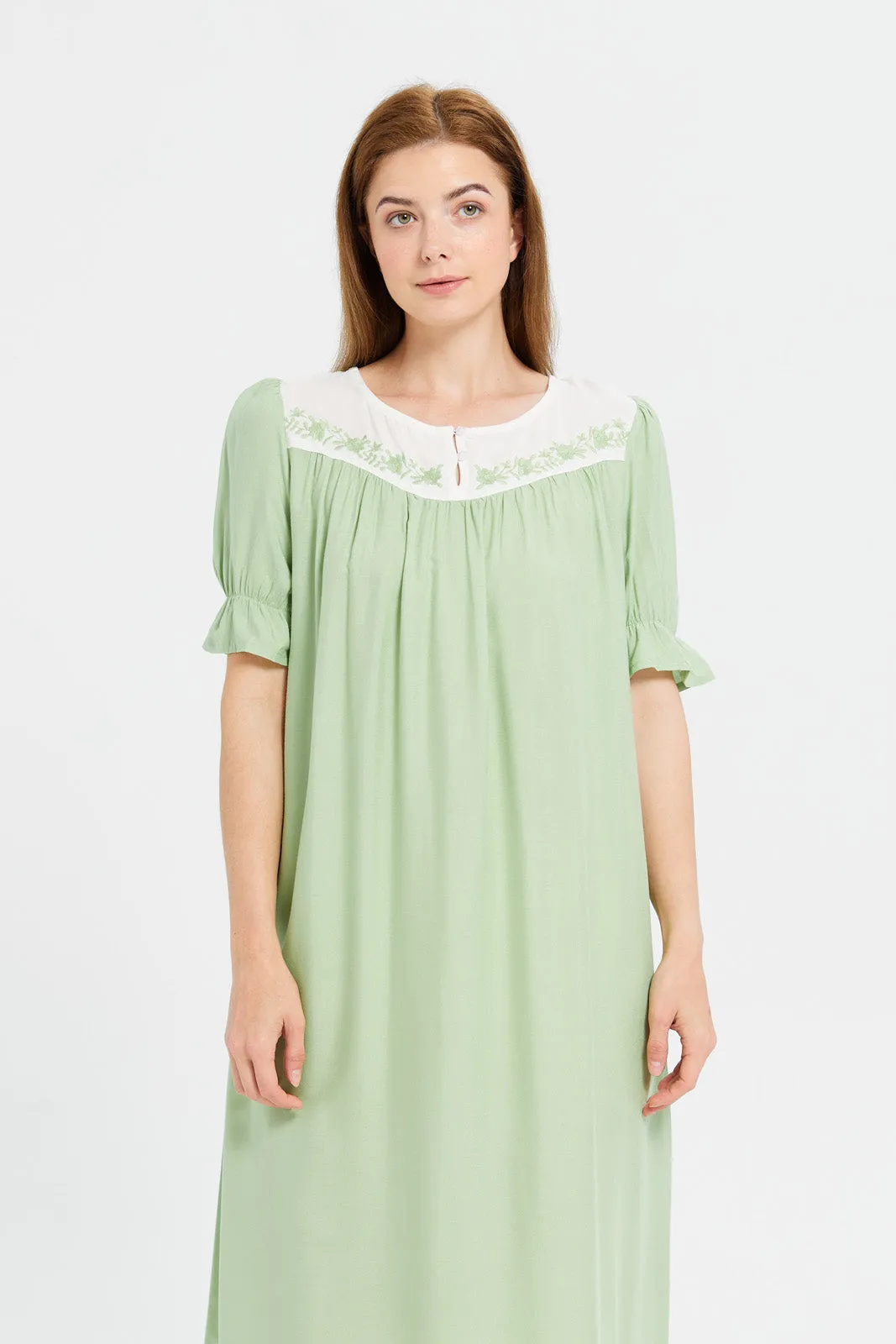 Women Mint Printed Nightgown